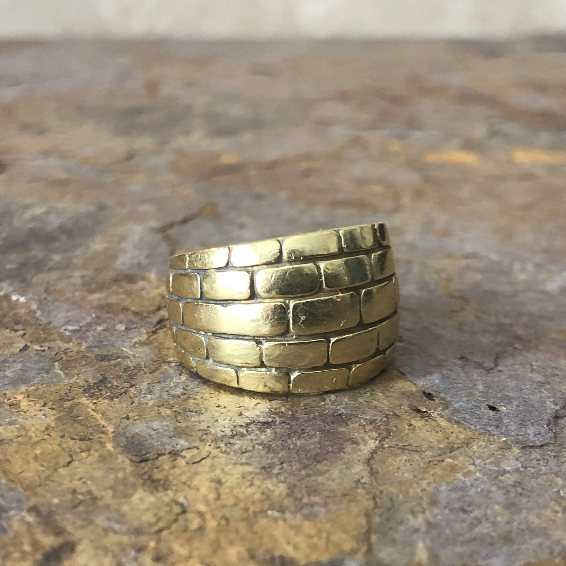 14KT Yellow Gold Wide Brick Design Cigar Band Custom Ring - Legacy Saint Jewelry