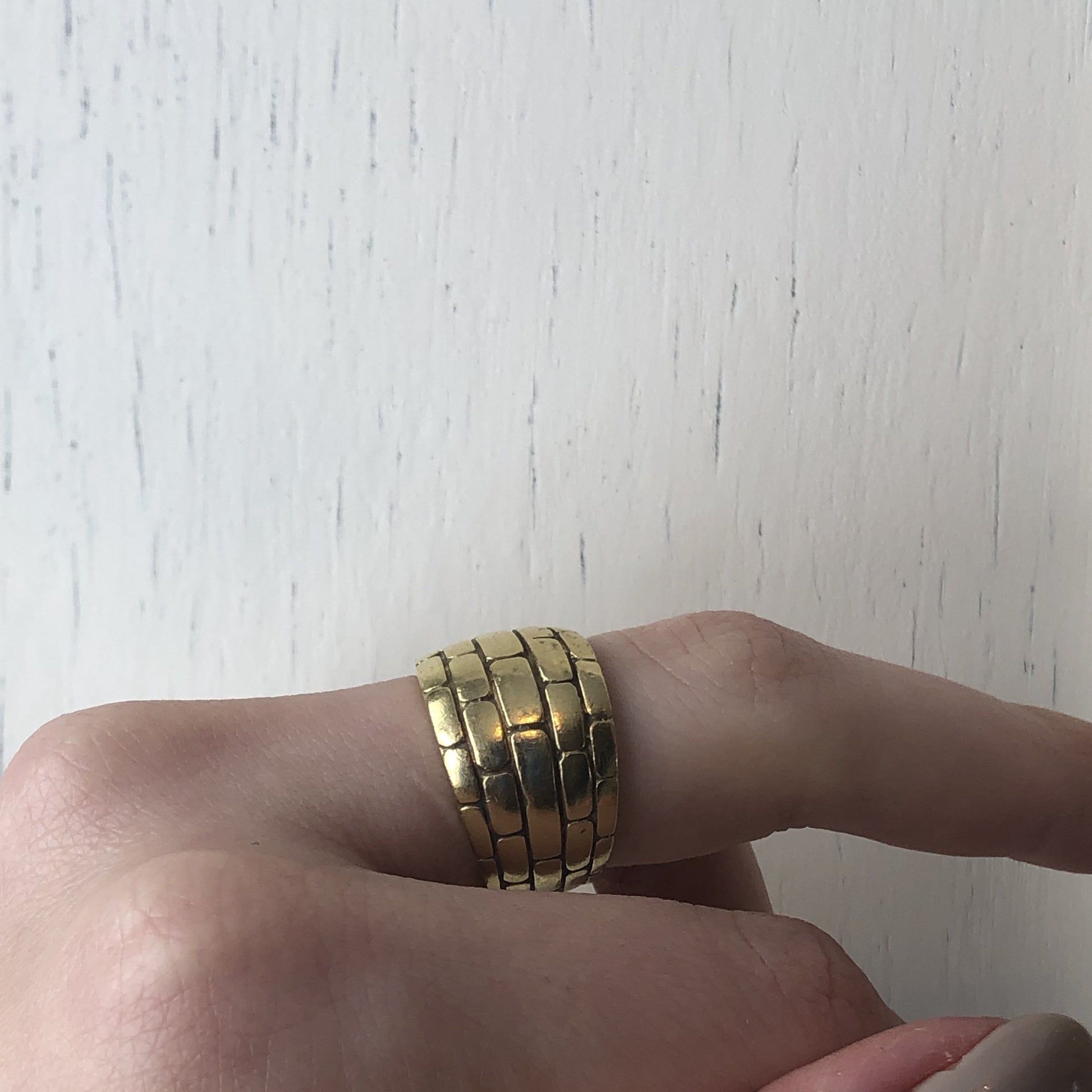 14KT Yellow Gold Wide Brick Design Cigar Band Custom Ring - Legacy Saint Jewelry