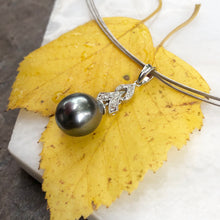Load image into Gallery viewer, 14KT White Gold Gray Tahitian Pearl + Diamond Teardrop Pendant, 14KT White Gold Gray Tahitian Pearl + Diamond Teardrop Pendant - Legacy Saint Jewelry