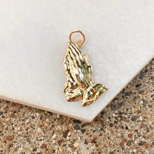 14KT Yellow Gold Polished Praying Hands Pendant Charm, 14KT Yellow Gold Polished Praying Hands Pendant Charm - Legacy Saint Jewelry