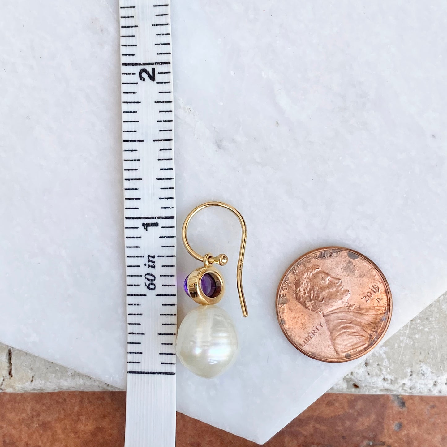 14KT Yellow Gold Amethyst + 10mm Paspaley South Sea Pearl Shepherd Hook Earrings