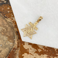 Load image into Gallery viewer, 14KT Yellow Gold Engraved Star of David Cross Pendant Charm, 14KT Yellow Gold Engraved Star of David Cross Pendant Charm - Legacy Saint Jewelry