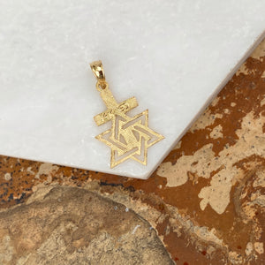 14KT Yellow Gold Engraved Star of David Cross Pendant Charm, 14KT Yellow Gold Engraved Star of David Cross Pendant Charm - Legacy Saint Jewelry