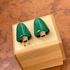 Estate 14KT Yellow Gold Arrowhead Green Malachite + Black Onyx Earring Charms