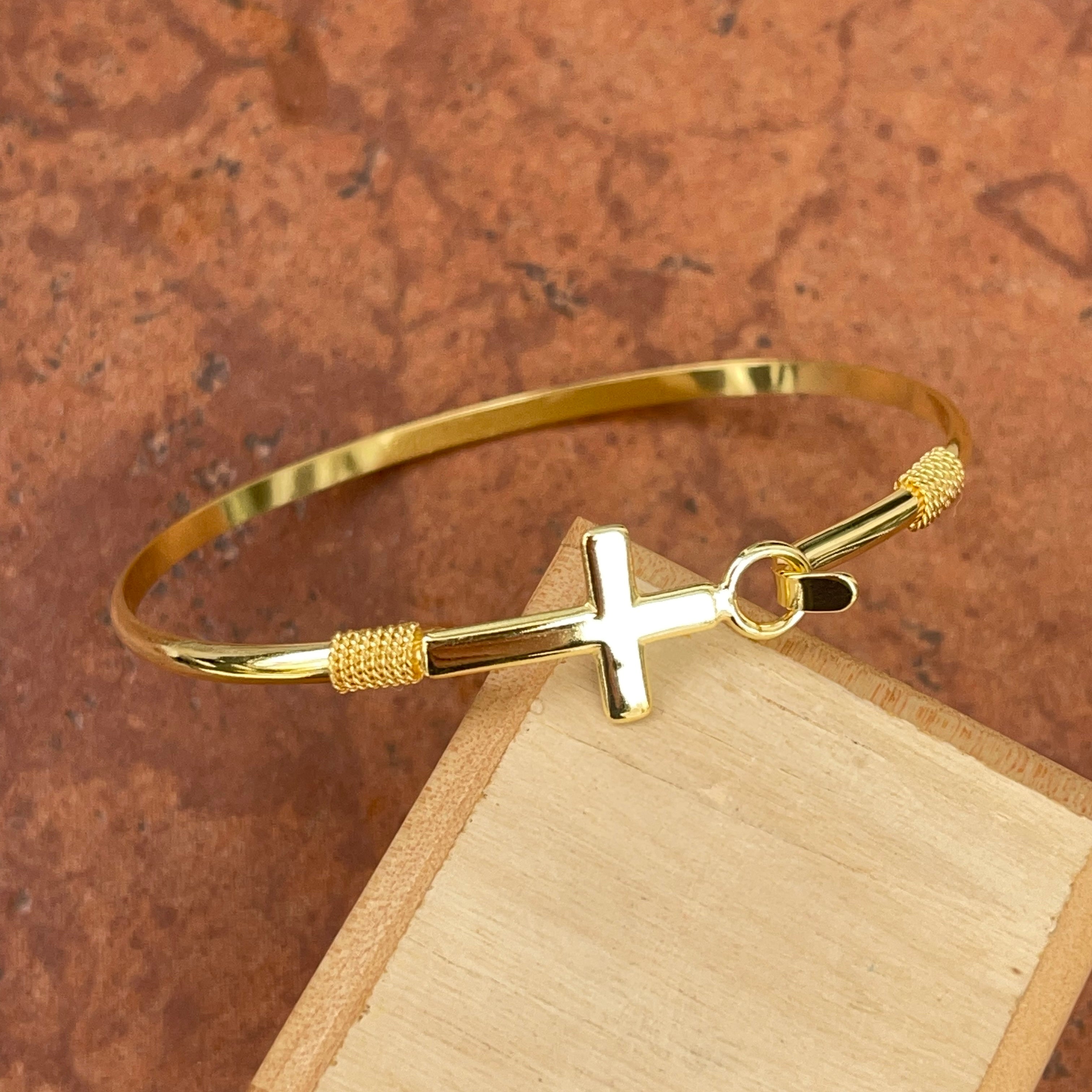 FLOLA New Cubic Zirconia Sideways Jesus Cross Bracelet Women Adjustable Gold  Plated Bracelet with Cross Religious Jewelry brta17