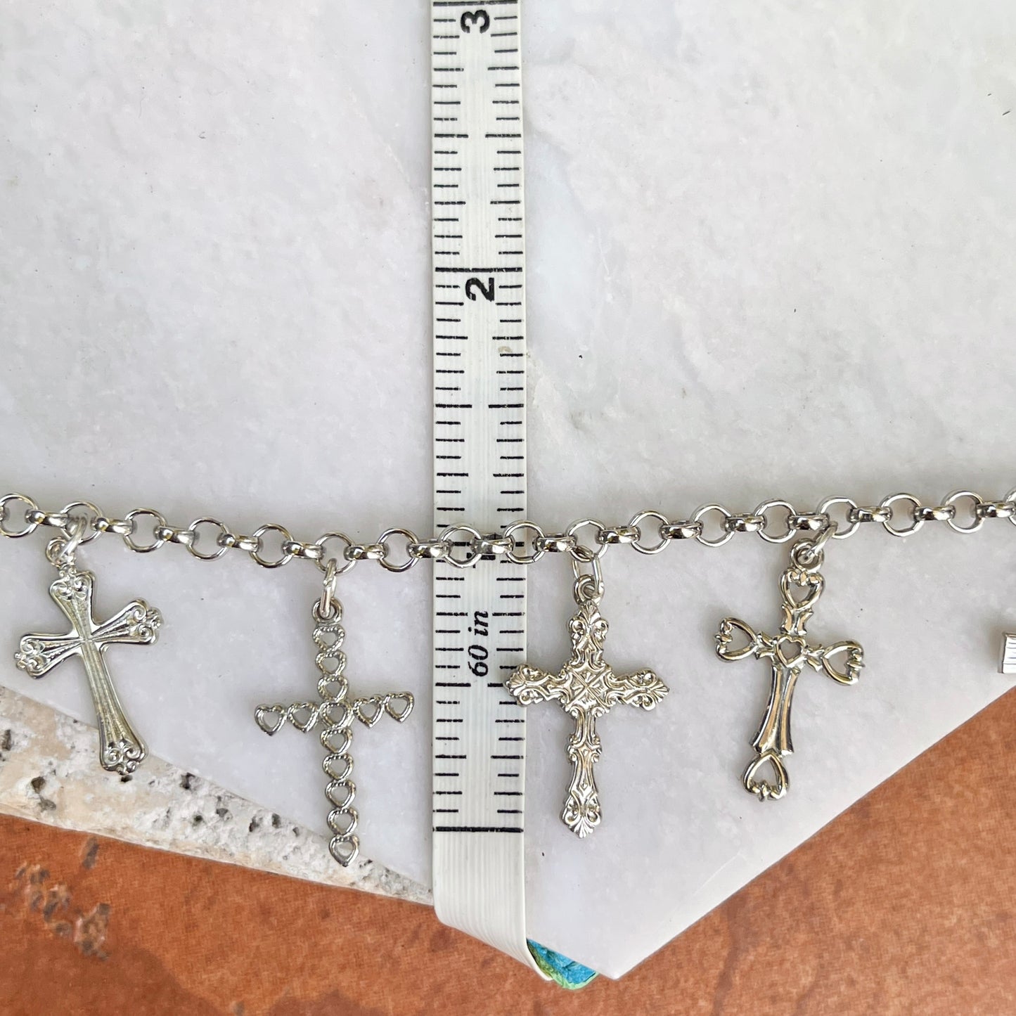 Sterling Silver Unique 8 Cross Charm Chain Bracelet