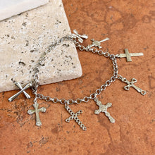 Load image into Gallery viewer, Sterling Silver Unique 8 Cross Charm Chain Bracelet