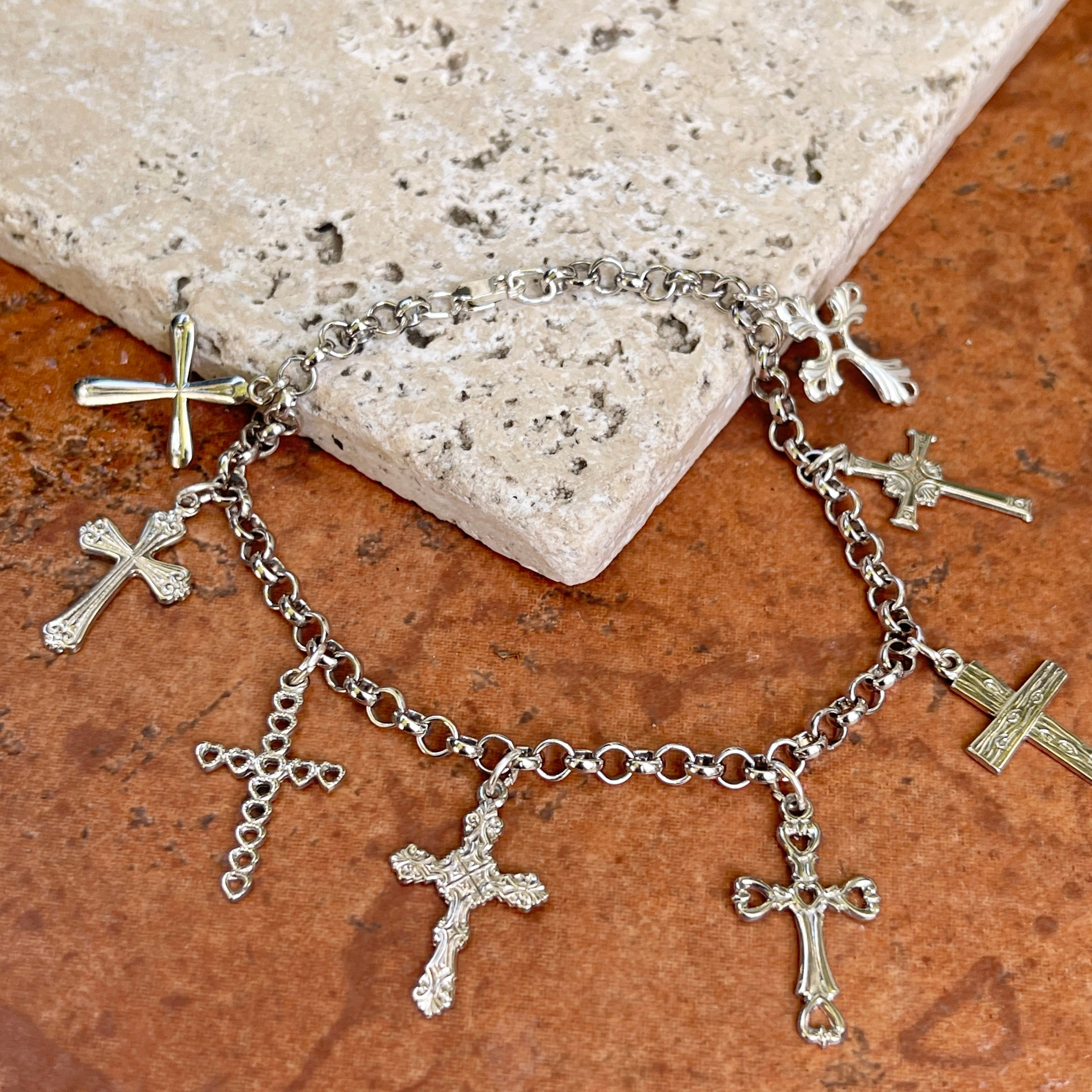 Sterling silver cross charm shop bracelet