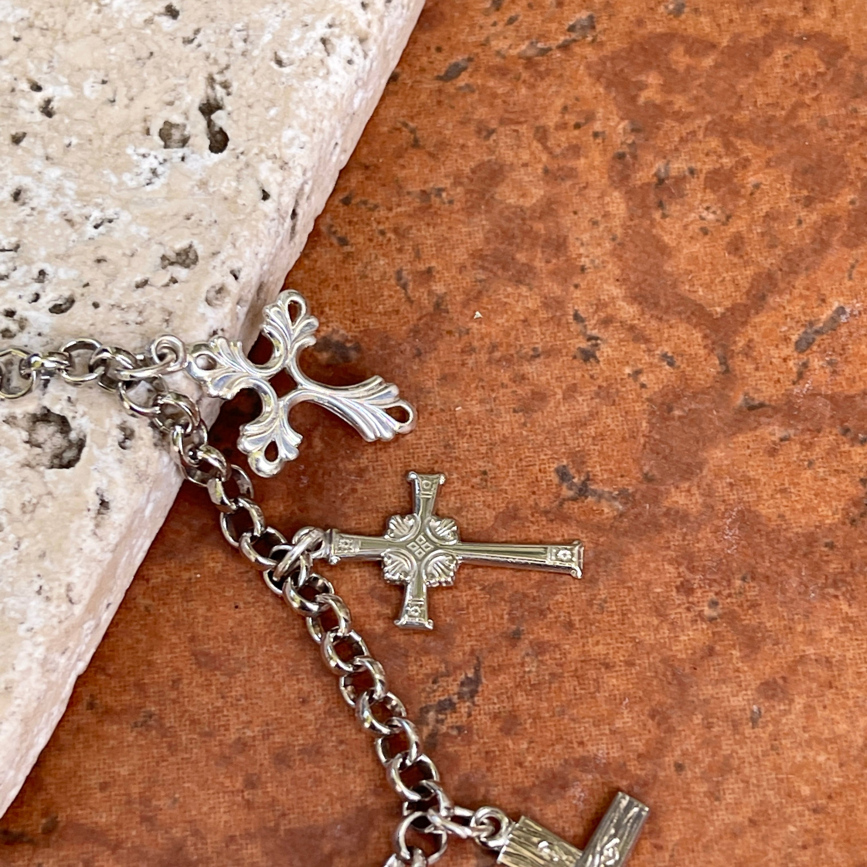 Sterling Silver Unique 8 Cross Charm Chain Bracelet – LSJ