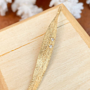 14KT Yellow Gold Gypsy Set Diamond Leaf Pendant Charm
