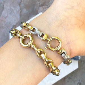 Estate 14KT Yellow Gold + White Gold Shiny Rounded Rolo Link Toggle Bracelet, Estate 14KT Yellow Gold + White Gold Shiny Rounded Rolo Link Toggle Bracelet - Legacy Saint Jewelry