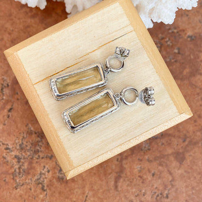 14KT White Gold Pave Diamond + Halo Lime Quartz Dangle Earrings - Legacy Saint Jewelry