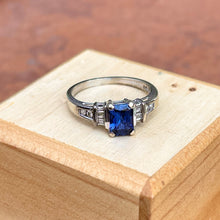 Load image into Gallery viewer, Estate 18KT White Gold Emerald-Cut Blue Sapphire + Baguette Diamond Ring