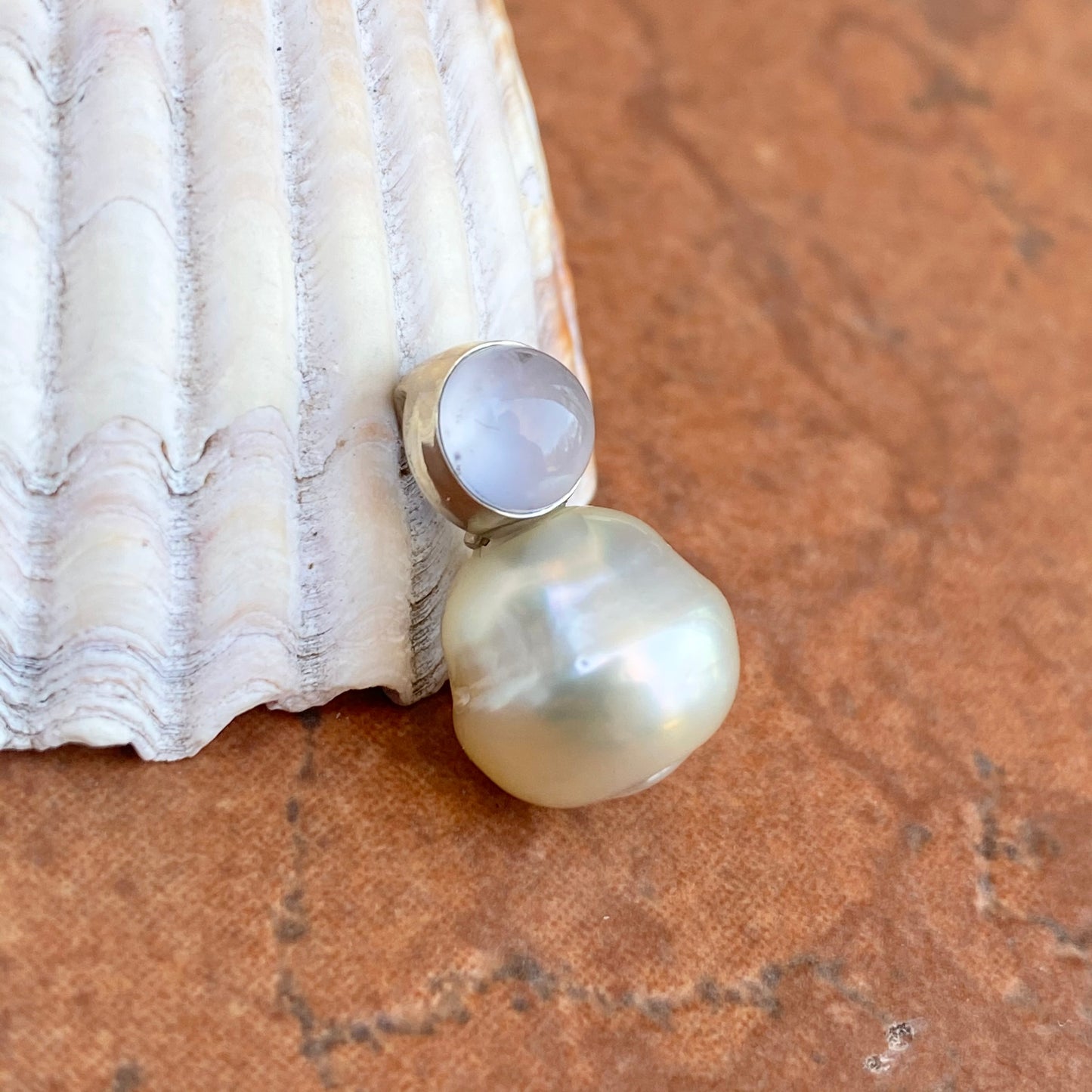 14KT White Gold Chalcedony + 11mm Paspaley South Sea Pearl Pendant Slide - Legacy Saint Jewelry