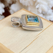 Load image into Gallery viewer, Franz Breuning 14KT White Gold + Yellow Gold Square Sky Blue Pendant Slide