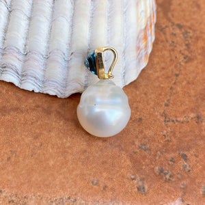 14KT Yellow Gold Blue Topaz + 11mm Paspaley Pearl Pendant Charm - Legacy Saint Jewelry