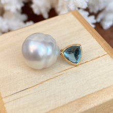 Load image into Gallery viewer, 14KT Yellow Gold Blue Topaz + 11mm Paspaley Pearl Pendant Charm - Legacy Saint Jewelry