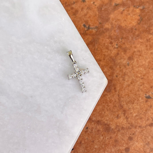 14KT White Gold Diamond .10 CT Latin Mini Cross Pendant Charm