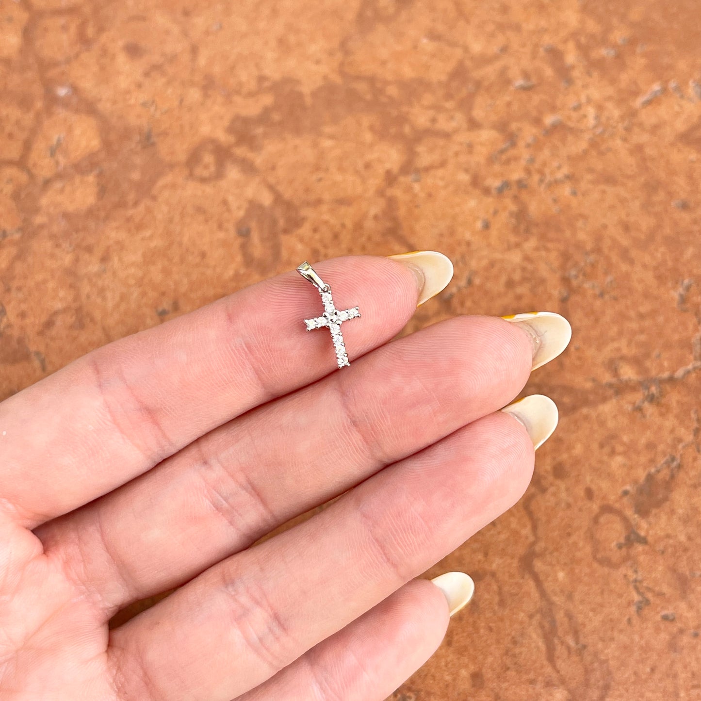 14KT White Gold Diamond .10 CT Latin Mini Cross Pendant Charm
