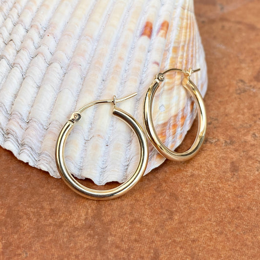 10KT Yellow Gold Polished 2mm Tube Hoop Earrings 20mm