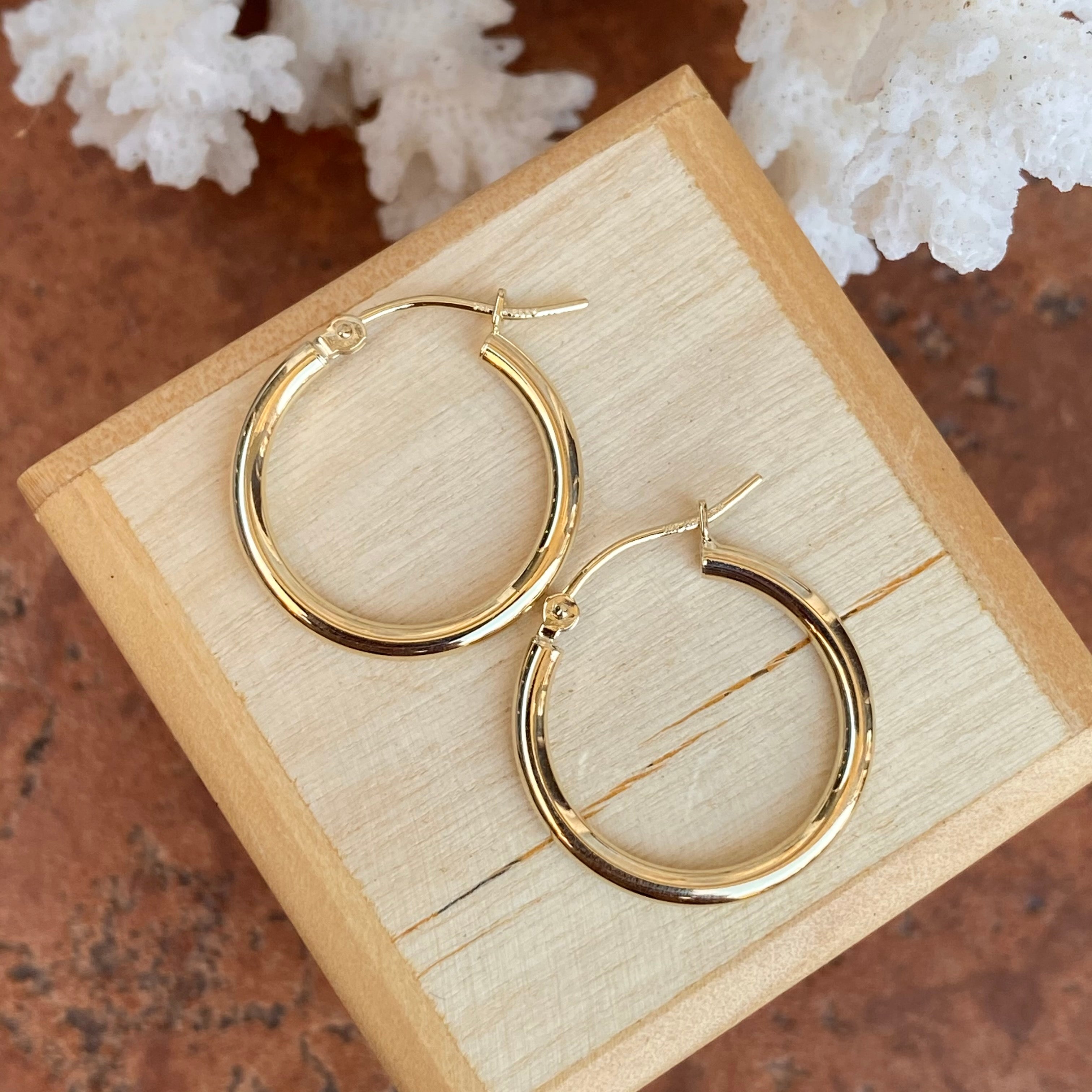 10K Yellow Gold discount 2 MM Thick Hoop Earrings Snap Closure 20 MM/ 0.79 Inches Womens Hoops