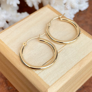 10KT Yellow Gold Polished 2mm Tube Hoop Earrings 20mm