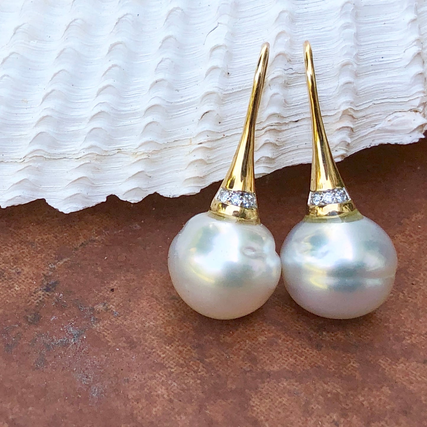 14KT Yellow Gold Pave Diamond + Paspaley Pearl Drop Earrings, 14KT Yellow Gold Pave Diamond + Paspaley Pearl Drop Earrings - Legacy Saint Jewelry