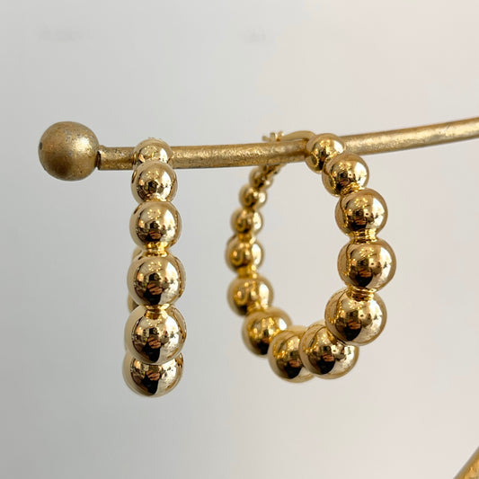 14KT Yellow Gold Bubble Tapered Round Hoop Earrings