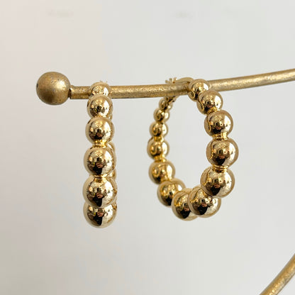 14KT Yellow Gold Bubble Tapered Round Hoop Earrings