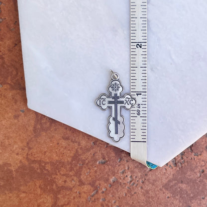 Sterling Silver Satin Eastern Orthodox Cross Pendant 27mm
