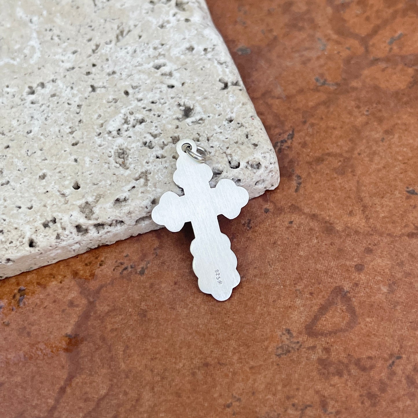 Sterling Silver Satin Eastern Orthodox Cross Pendant 27mm