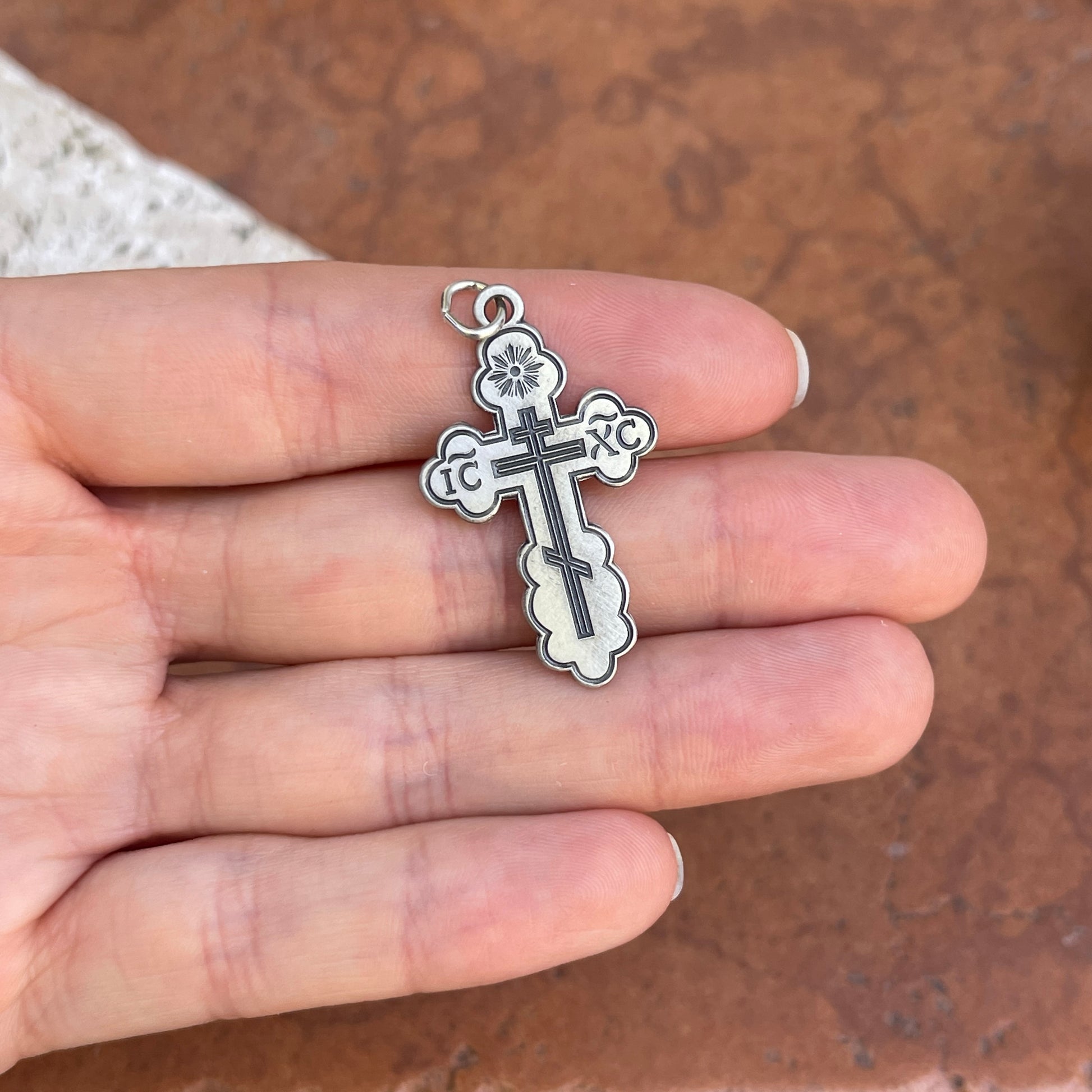Sterling Silver Satin Eastern Orthodox Cross Pendant 27mm – LSJ