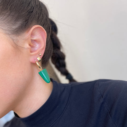Estate 14KT Yellow Gold Arrowhead Green Malachite + Black Onyx Earring Charms - LSJ