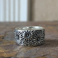 Load image into Gallery viewer, Sterling Silver Floral Cigar Band Ring, Sterling Silver Floral Cigar Band Ring - Legacy Saint Jewelry