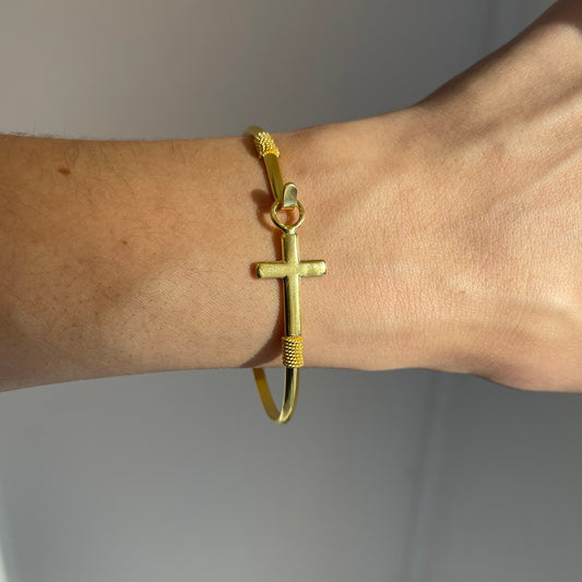 Gold-Plated Sterling Silver Sideways Cross Stacking Bangle Bracelet