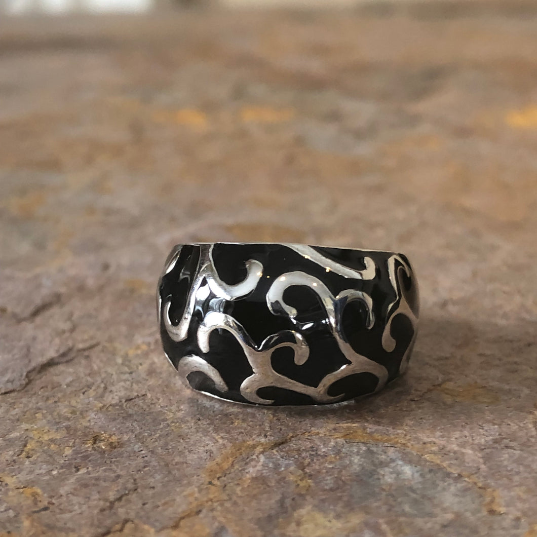 Sterling Silver + Black Enamel Dome Design Ring, Sterling Silver + Black Enamel Dome Design Ring - Legacy Saint Jewelry