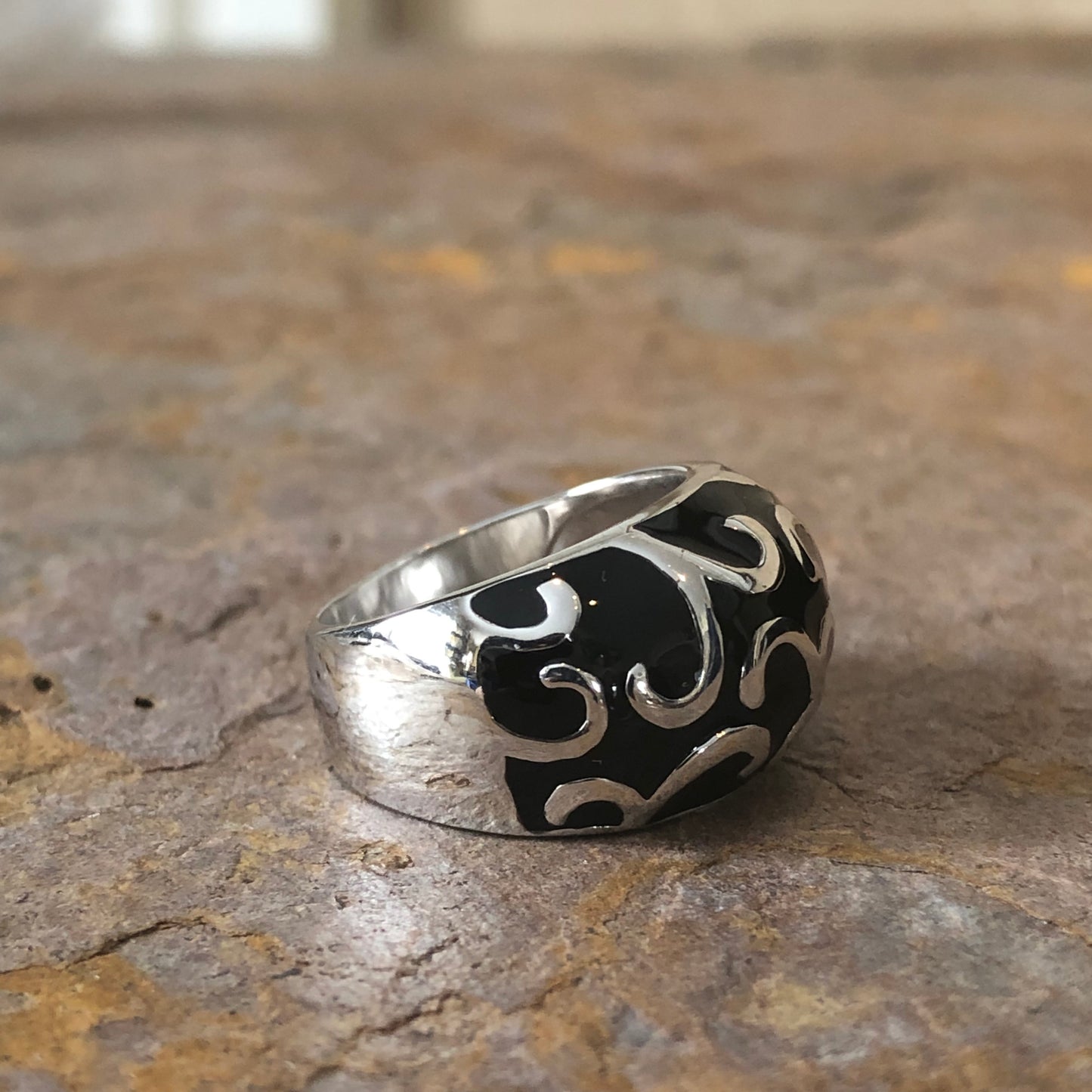 Sterling Silver + Black Enamel Dome Design Ring, Sterling Silver + Black Enamel Dome Design Ring - Legacy Saint Jewelry