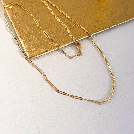14KT Yellow Gold Mixed Links Rope + Paper Clip Chain Necklace