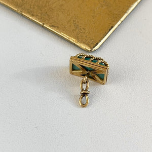 Estate 14KT Yellow Gold Caged Turquoise Rope Twist Pendant Charm