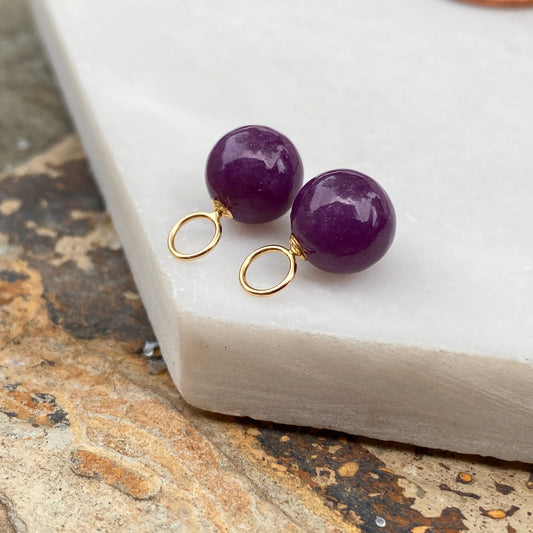 Estate 14KT Yellow Gold Amethyst Ball Mini Earring Charms, Estate 14KT Yellow Gold Amethyst Ball Mini Earring Charms - Legacy Saint Jewelry