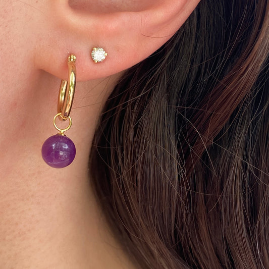 Estate 14KT Yellow Gold Amethyst Ball Mini Earring Charms, Estate 14KT Yellow Gold Amethyst Ball Mini Earring Charms - Legacy Saint Jewelry
