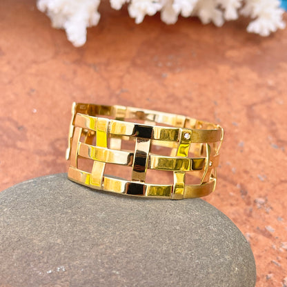 Estate 14KT Yellow Gold Matte Mid Century Scattered Diamond Cuff Bracelet