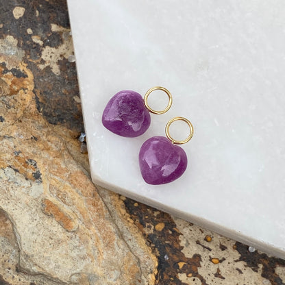 Estate 14KT Yellow Gold Purple Amethyst Heart-Shape Mini Earring Charms, Estate 14KT Yellow Gold Purple Amethyst Heart-Shape Mini Earring Charms - Legacy Saint Jewelry