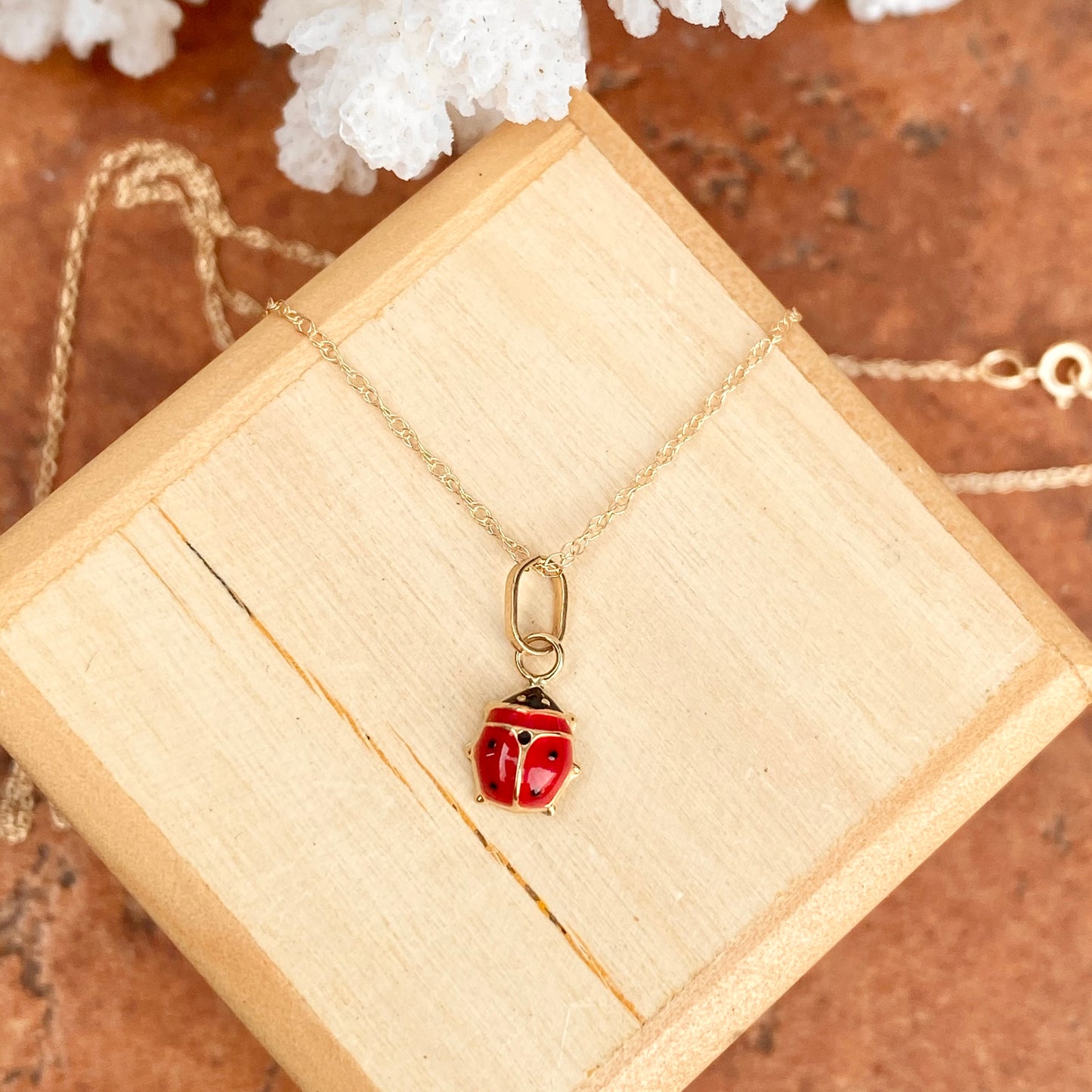 14KT Yellow Gold Mini Red Ladybug Pendant Necklace