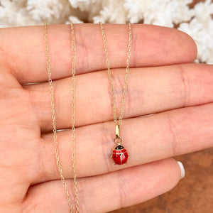 14KT Yellow Gold Mini Red Ladybug Pendant Necklace