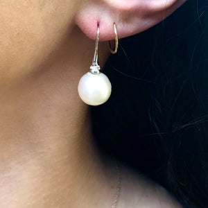 14KT White Gold Pave Diamond + Paspaley Pearl Drop Earrings, 14KT White Gold Pave Diamond + Paspaley Pearl Drop Earrings - Legacy Saint Jewelry
