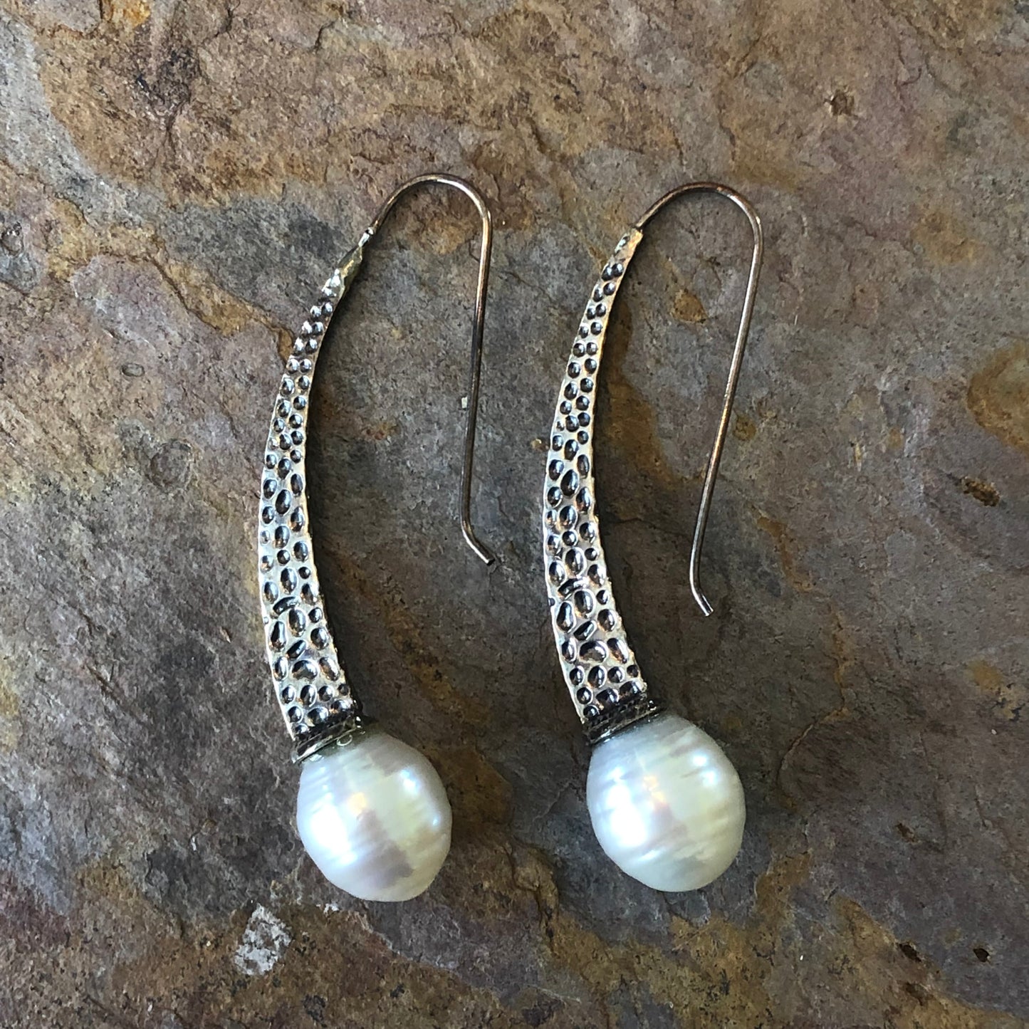 Sterling Silver + Paspaley South Sea Pearl Textured Earrings, Sterling Silver + Paspaley South Sea Pearl Textured Earrings - Legacy Saint Jewelry