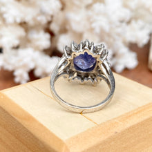 Load image into Gallery viewer, Estate 14KT White Gold Oval 4.5 CT Violet Tanzanite + Halo Diamond Ring