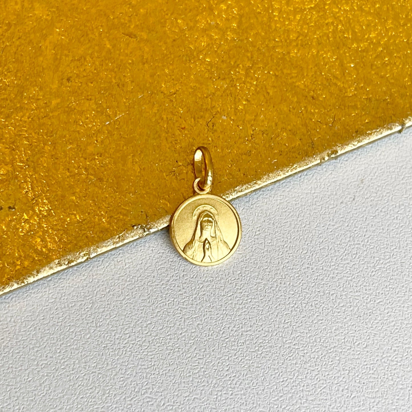 18KT Yellow Gold Matte Our Lady of Lourdes Medal Pendant 10mm