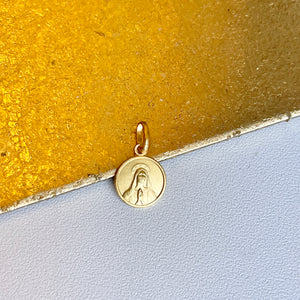18KT Yellow Gold Matte Our Lady of Lourdes Medal Pendant 10mm